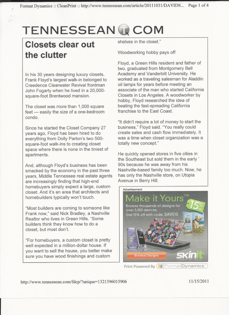 Tennessean Article Closets clear out the clutter 1 - The Closet Company